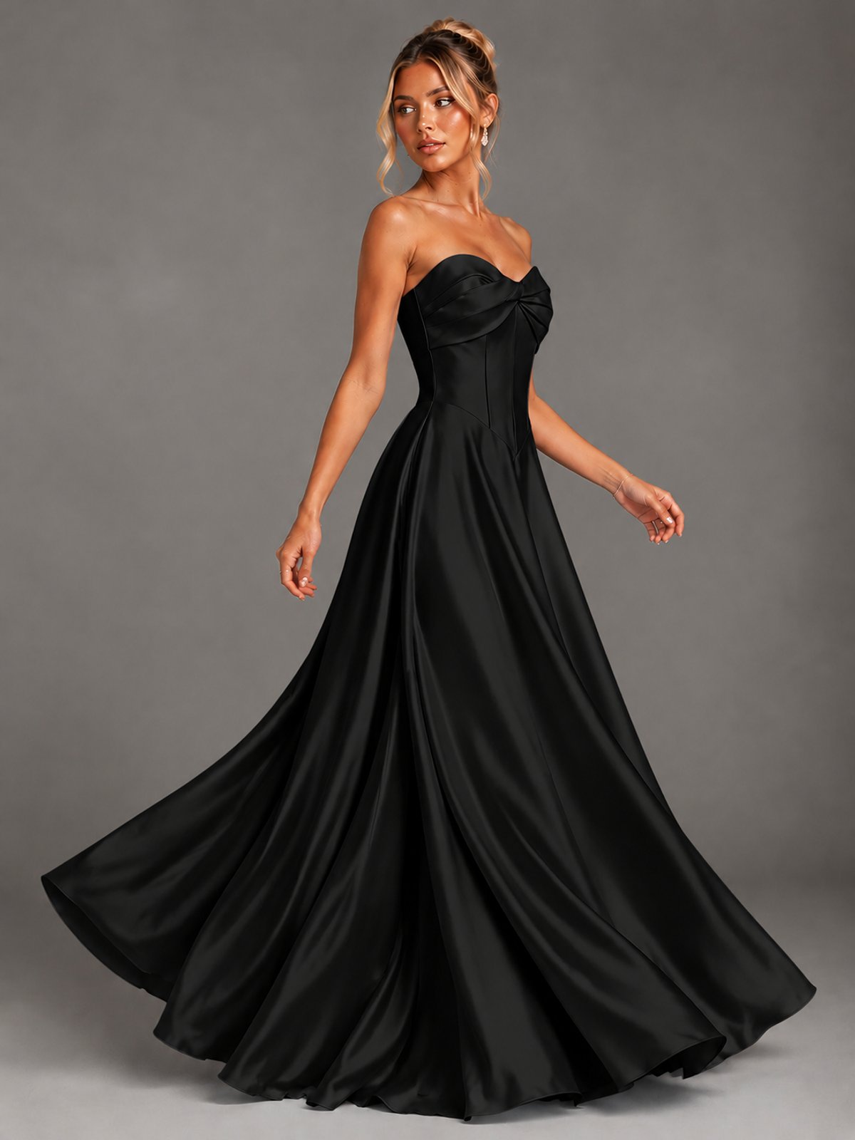 Sweetheart Neck Strapless Satin A-Line Prom Dress
