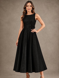 Tea-Length Satin Mother of the Bride Dress with 3D Flower Detail