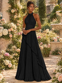 Wrap Pleated Prom Dress Halter A-line Chiffon Formal Wedding Dress