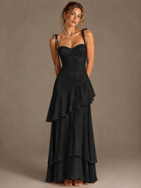 Spaghetti Strap Tiered Ruffles Chiffon Prom Dress