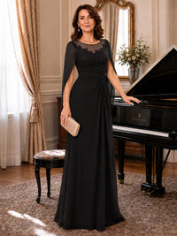Elegant Applique Chiffon Mother of the Bride Dress with Cape Sleeves