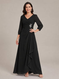 V-Neck Pleated Chiffon Mother of the Bride Dress with Flutter Sleeves