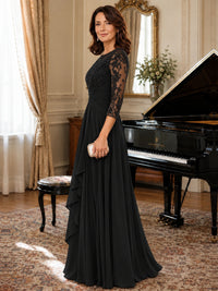 A-Line Chiffon Mother of the Bride Dress with Floral Applique 3/4 Sleeves