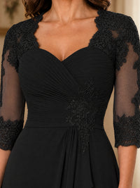 Chiffon Lace Applique Mother of the Bride Dress with 3/4 Sleeves