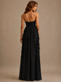 Srapless Sweetheart Chiffon Prom Dress Ruffle Formal Evening Gown