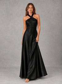 Sage Green Satin A-Line Bridesmaid Dress with Halter Neck