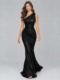 Sequin Mermaid One Shoulder Prom Dress Long formal Gown