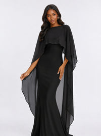 Satin Cape Prom Dresses Meramid Maxi Dress