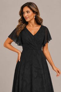 Jovellee Floral Chiffon A-Line Mother of the Bride Dress with Flutter Sleeves