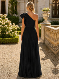 One Shoulder Pleated Chiffon A-Line Floor-Length Bridesmaid Dress
