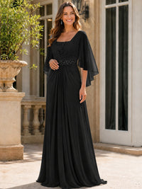 Elegant V-Neck Sequined Chiffon Mother of the Bride Dress with Flutter Sleeves