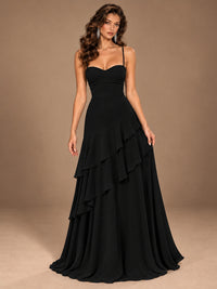 Sweetheart A-Line Ruffle Prom Dress with Spaghetti Straps