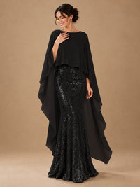 Sequin 2 Pieces Mother of the Bride Dress with Cap Sleeves Chiffon Formal Gowns