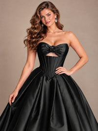 Pink Strapless Corset Satin Prom Derss & Ball Gown with 3D Floral