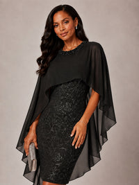 Floral Sheath Mother of the Bride Dress with Cape Overlay