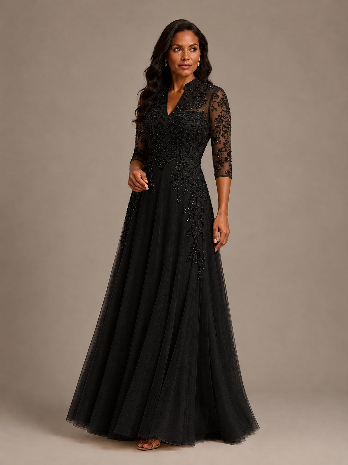 Embellished Appliques Mother of the Bride Dress with 3/4 Sleeves