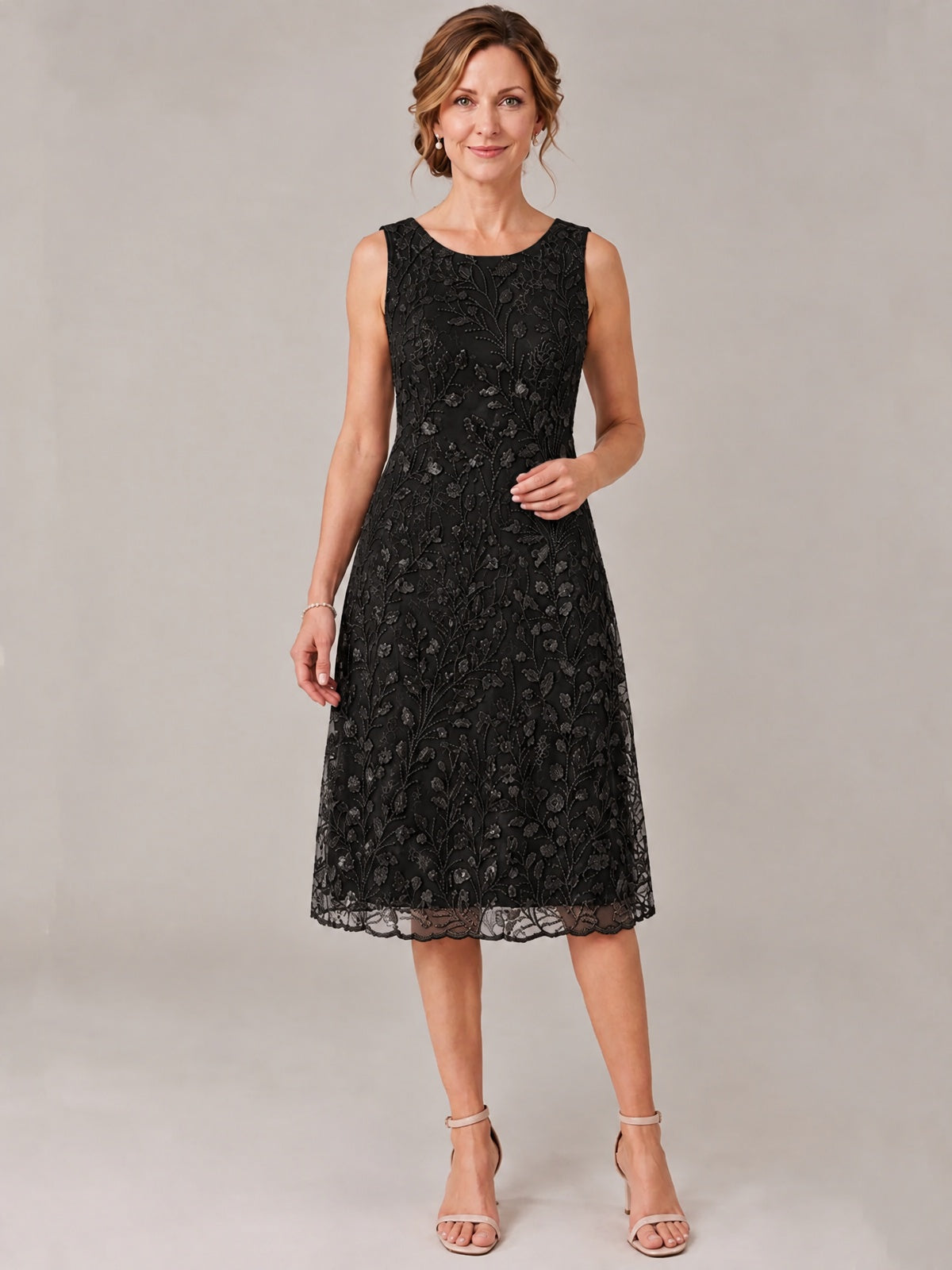 Tea Length Sequin Lace Mother of The Bride Dress with Chiffon Jacket
