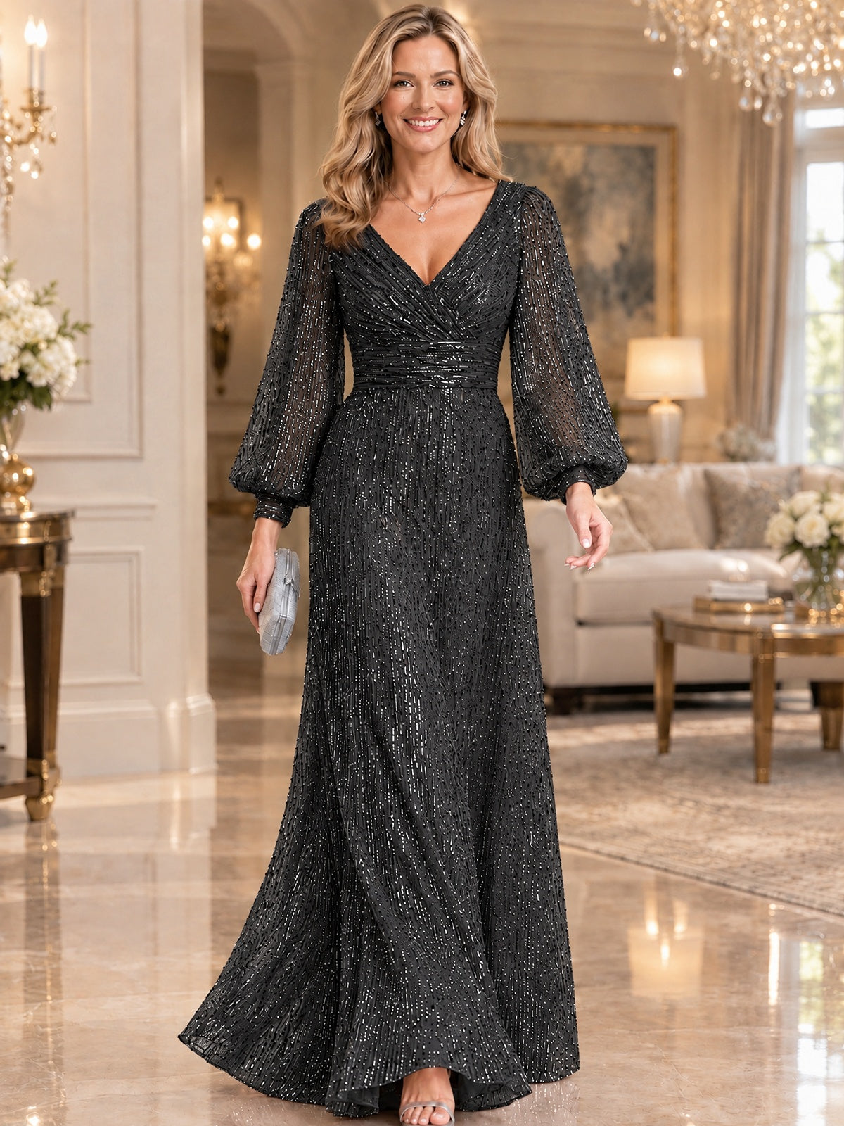 Sparkle Sequin Mother of The Bride Dresses with Long Sleeves