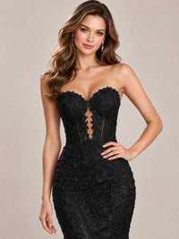 Strapless Corset Mermaid Prom Dress with Floral Lace Appliqué