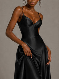 Lavender V Neck Satin Prom Dress with Spaghetti Straps