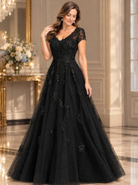 Lace Appliques A-line Mother of The Bride Dresses with Short Sleeves