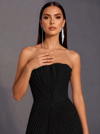 Strapless A-line Long Pleated Satin Prom Dress