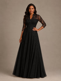 Embellished Appliques Mother of the Bride Dress with 3/4 Sleeves