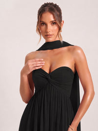 Strapless Ruched Chiffon Long Prom Dress with Scarf