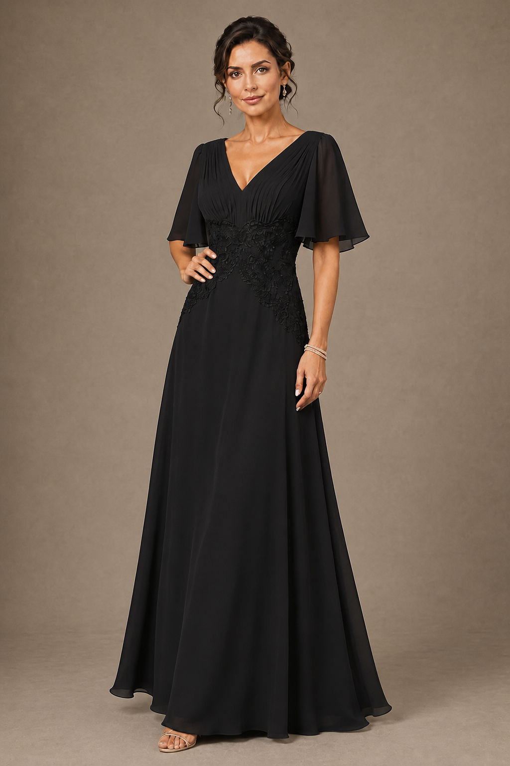 A-Line Chiffon Mother of the Bride Dress with Applique