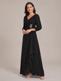 V-Neck Pleated Chiffon Mother of the Bride Dress with Flutter Sleeves