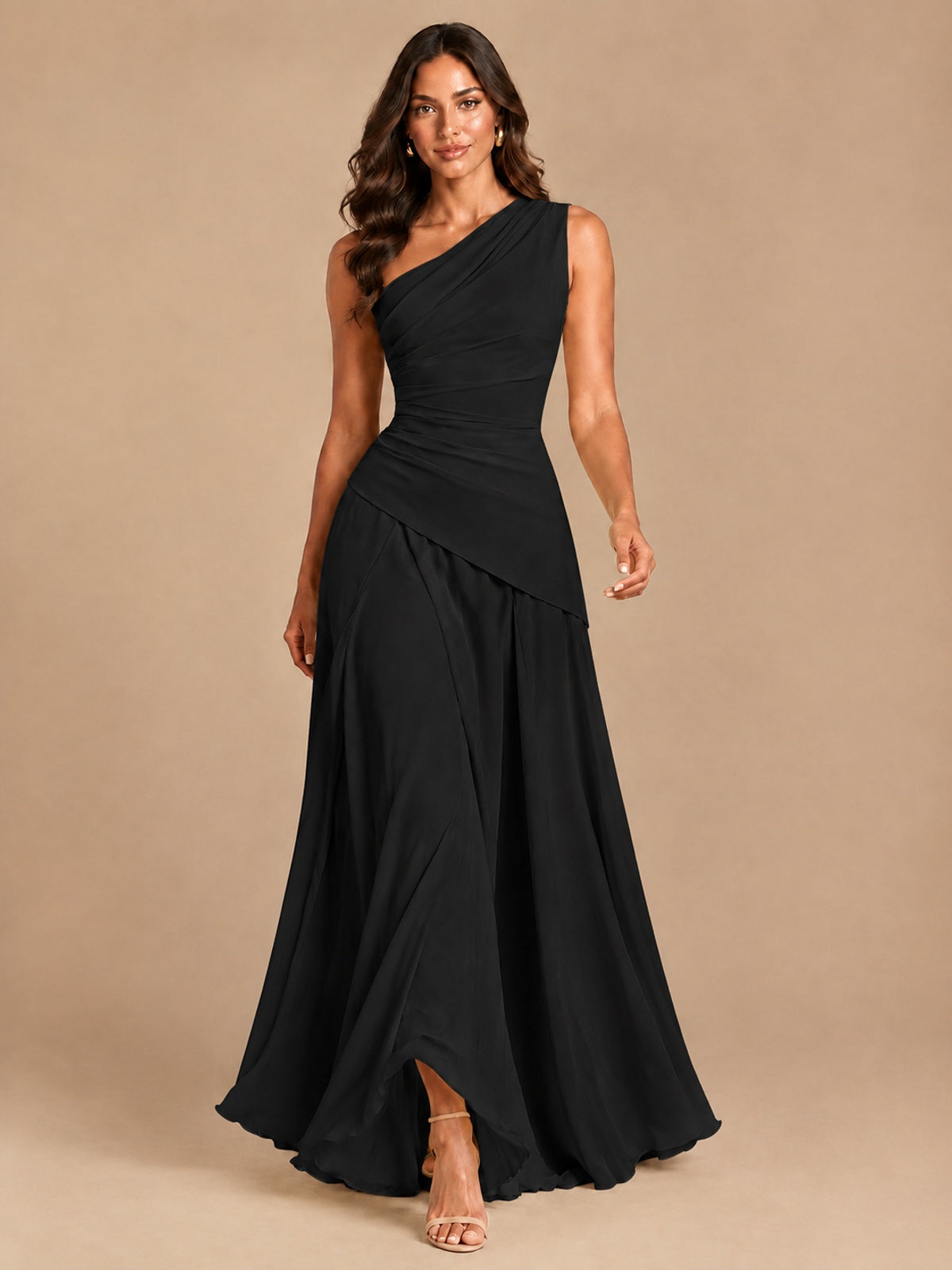 One Shoulder Prom Dress A-line Ruched Women Wedding Formal Gowns
