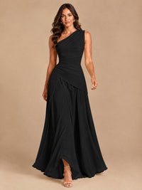 One Shoulder Prom Dress A-line Ruched Women Wedding Formal Gowns