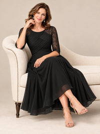 Tea-Length Mother of the Bride Dress with Lace 3/4 Sleeves