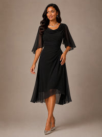 Cowl Neck Ruched Chiffon Mother of the Bride Dresses with Flutter Sleeves