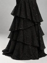 Halter Tiered Mermaid Prom Dress with Sparkly Lace
