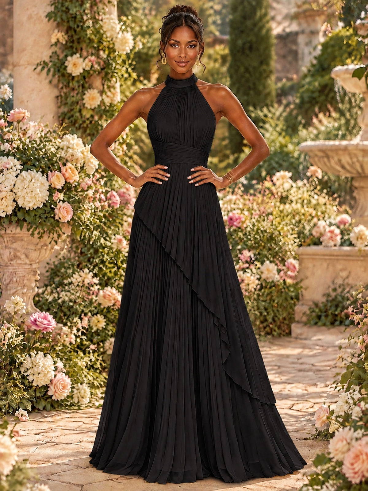 Wrap Pleated Prom Dress Halter A-line Chiffon Formal Wedding Dress