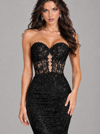 Strapless Corset Mermaid Prom Dress Lace Appliqué Formal Gown