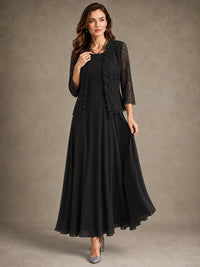 2-Piece Chiffon Mother of the Bride Dress with Lace Jacket