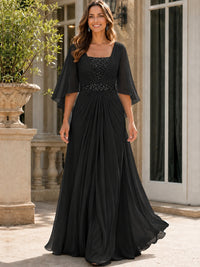 Elegant V-Neck Sequined Chiffon Mother of the Bride Dress with Flutter Sleeves
