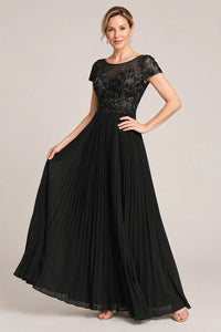 Embroidered Lace Pleated Mother of the Bride Dress