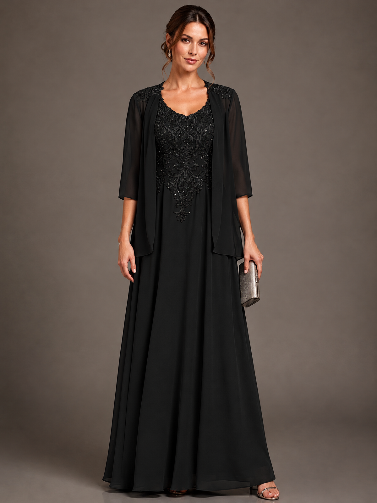 A-line 2 Pieces Chiffon Appliques Mother of The Bride Dresses with Jackets