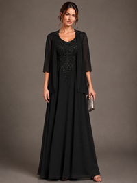 A-line 2 Pieces Chiffon Appliques Mother of The Bride Dresses with Jackets