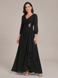 V-Neck Pleated Chiffon Mother of the Bride Dress with Flutter Sleeves