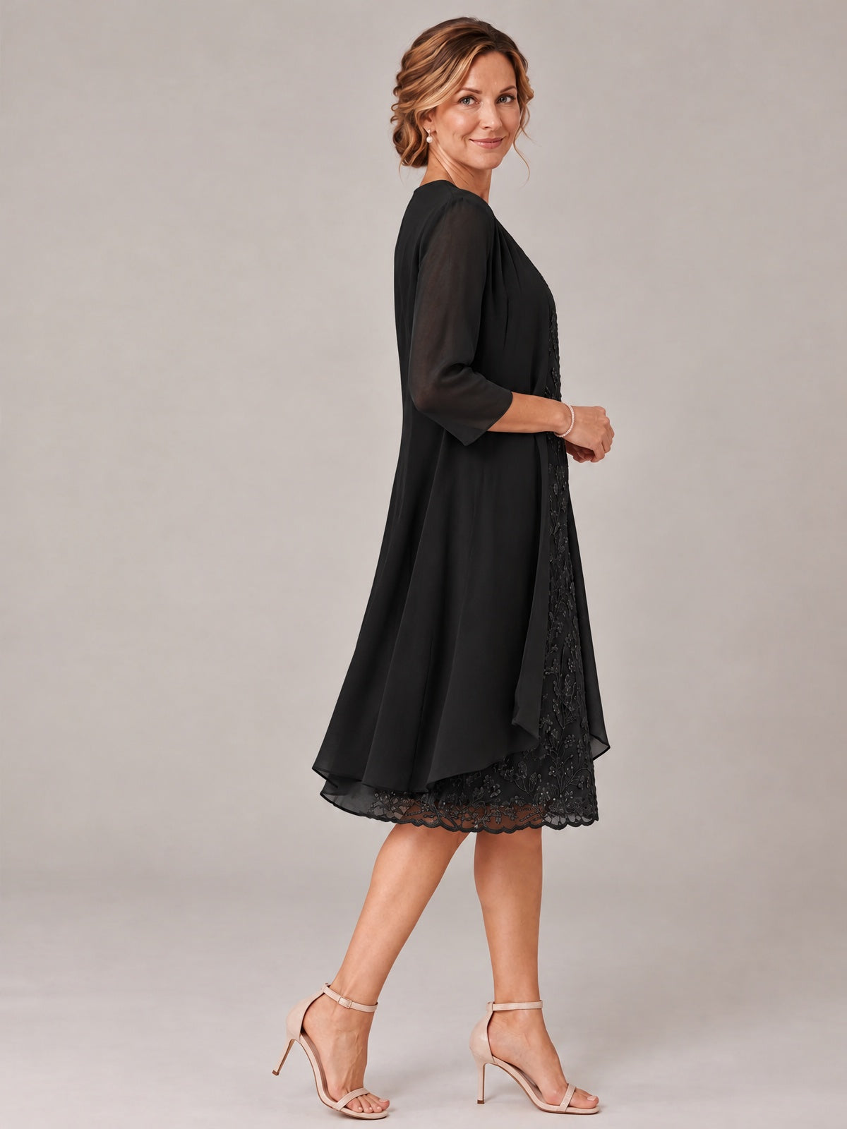 Tea Length Sequin Lace Mother of The Bride Dress with Chiffon Jacket