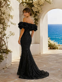 Sequin Off-Shoulder Ruffle Mermaid Prom Dress