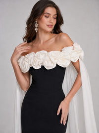 3D floral appliqués on black off-shoulder prom dress