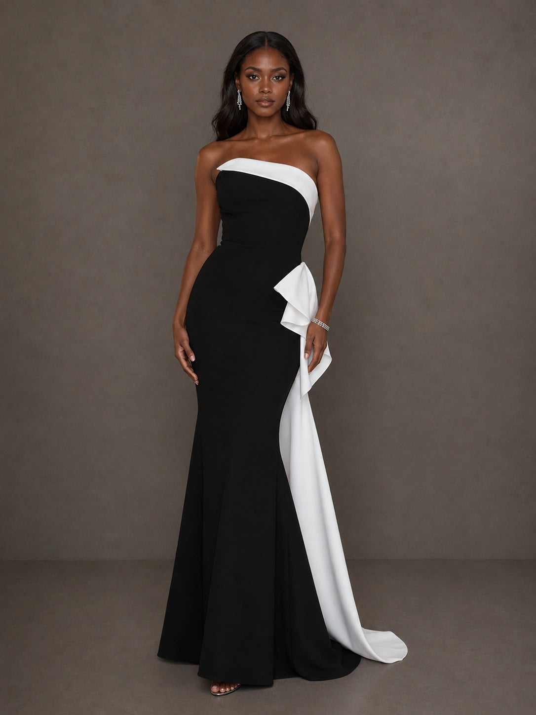 Black & White Sequin Mermaid Prom Dress with Draped Ruffle