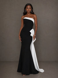 Black & White Sequin Mermaid Prom Dress with Draped Ruffle