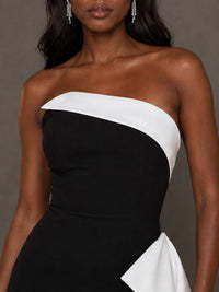 Black & White Sequin Mermaid Prom Dress with Draped Ruffle