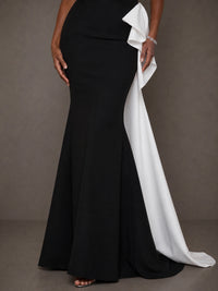 Black & White Sequin Mermaid Prom Dress with Draped Ruffle